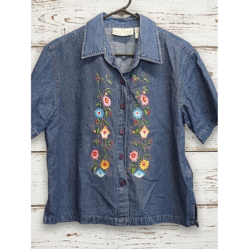 Sara Studio Embroidered Grannycore Button Up Top Women's Size Medium